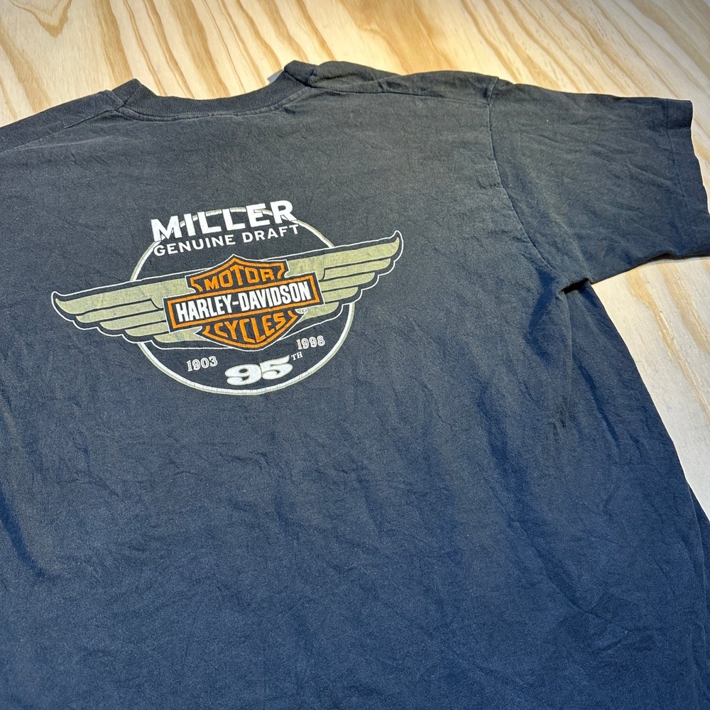 Harley Davidson Men's Promo Tee Black Miller Genuine Draft Anniversary Size XL